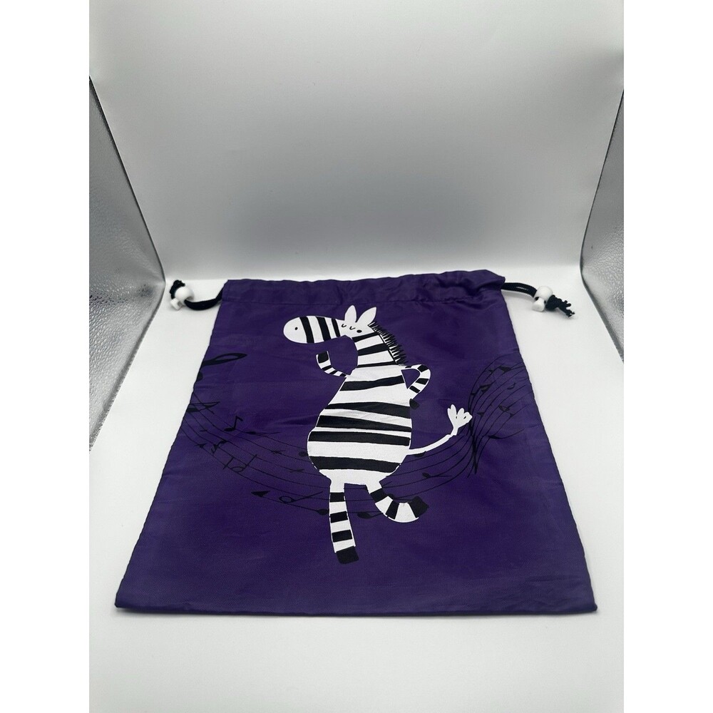 Purple Zebra Music Notes Drawstring Bag Kids Shoe Gym Bag Polyester